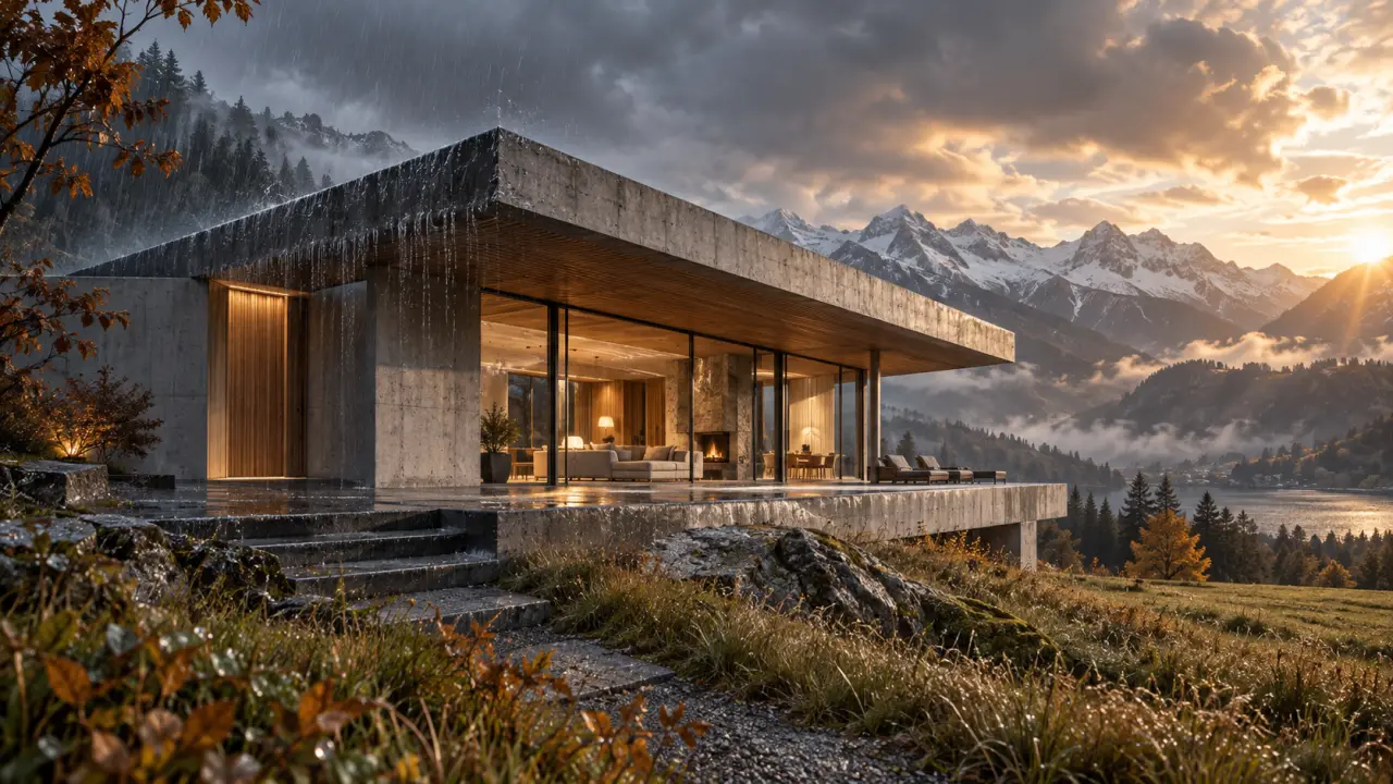 Architecture contemporaine en dialogue avec les variations de lumière et de climat