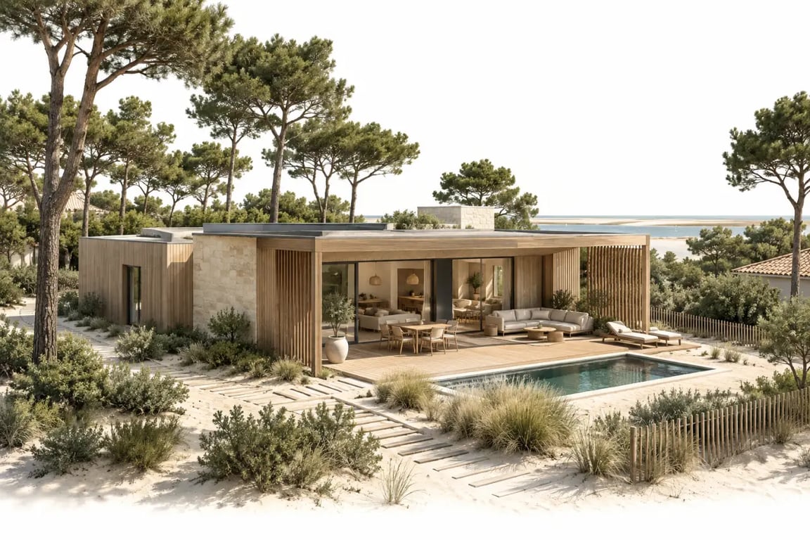Architecte Bassin d'Arcachon concevant une maison intégrée dans la pinède