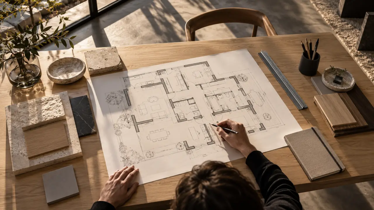 Plan architectural épuré d’un logement contemporain