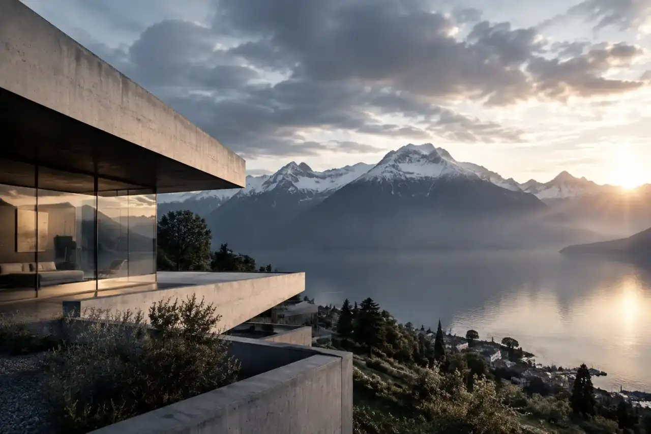 Architecture suisse minimaliste et géométrique